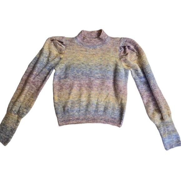 SO Pastel Rainbow Mock Turtleneck Puff Sleeve Sweater Size Medium - Picture 2 of 10